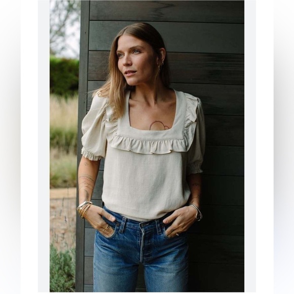 Rachel Pally Linen Dorothy Top Short Sleeve Ruffled Square Neck Top Size Small - Picture 2 of 11